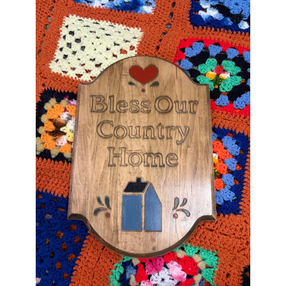 Vintage Bless Our Country Home Wooden Wall Plaque Farmhouse Decor Sign